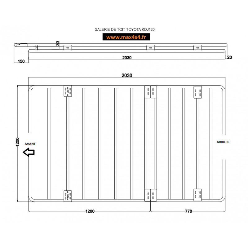 GALERIE DE TOIT ACIER KDJ GRJ 120 MODELE PLATE