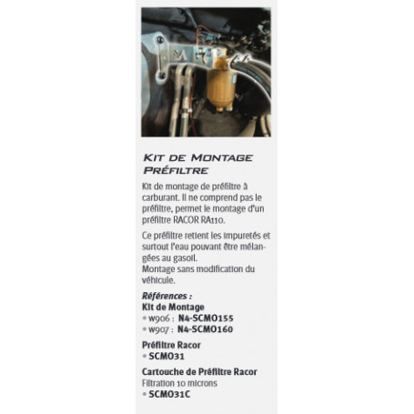 Support pour le montage d'un préfiltre à Gasoil Racor série 110 pour Mercedes Sprinter 4x4 W907 BVA9 