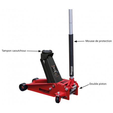 Cric rouleur 3T double piston 128/465mm longueur 695mm