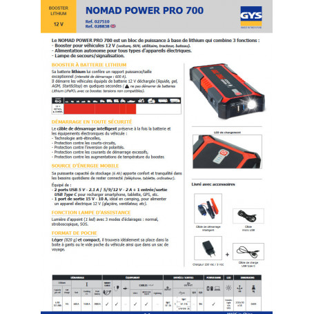 Booster lithium NOMAD POWER PRO 700 
