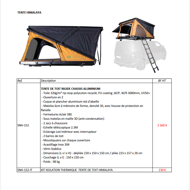 TENTE DE TOIT SNUG 150 RIGIDE " HIMALAYA " 