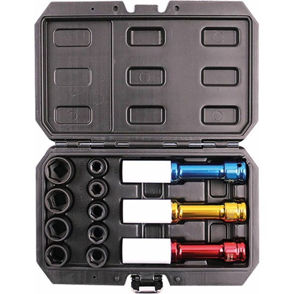 Douilles à chocs gainées 1/2" - Spécial jantes - Coffret de 12 pcs