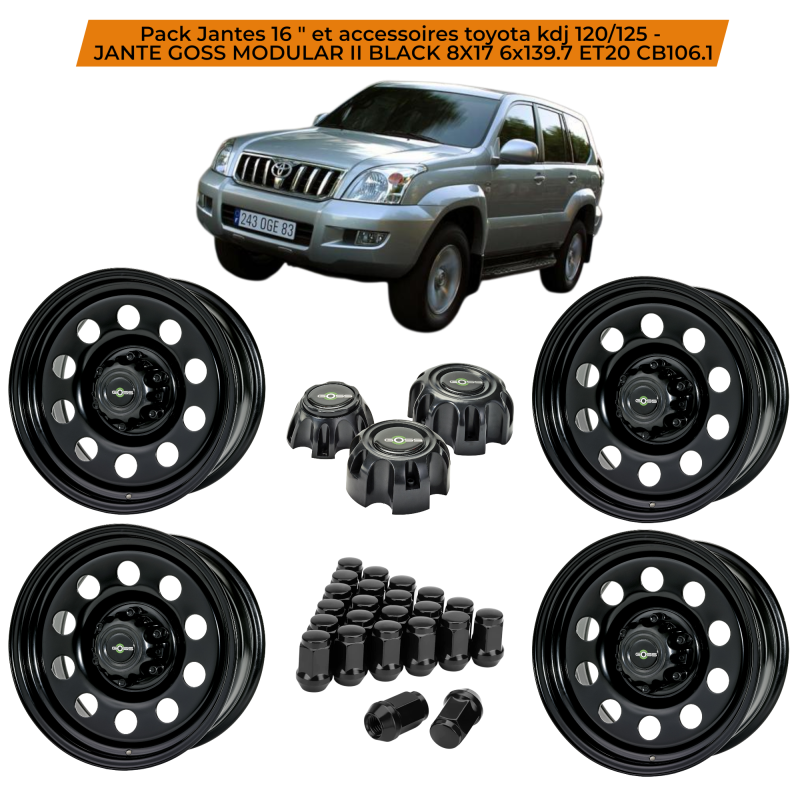 Pack Jantes 17" et accessoires  Toyota kdj 120/125 -  JANTE GOSS TRIANGULAR II GUN METAL GRAY 7X17 6x139.7 ET20 CB106.1 