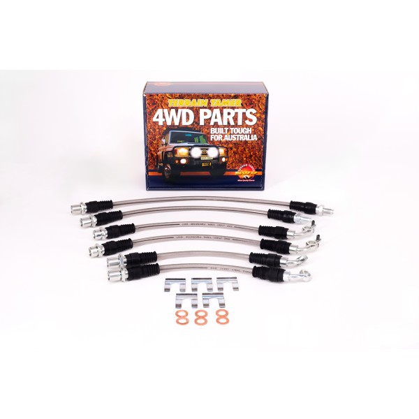 KIT DE FLEXIBLES DE FREIN TRÉSSÉ POUR RÉHAUSSE 50MM SANS ABS
