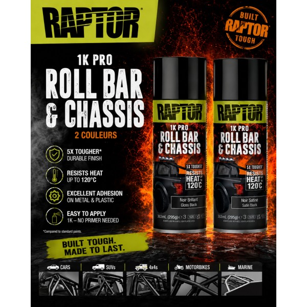 PEINTURE POUR BARRE STABILISATRICE ET CHÂSSIS 120°C " RAPTOR " - Noir Satiné