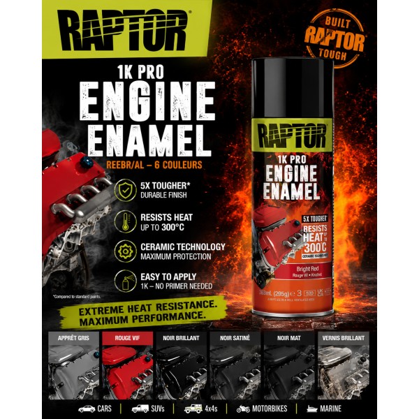PEINTURE POUR MOTEUR 300°C " RAPTOR " - Noir Mat