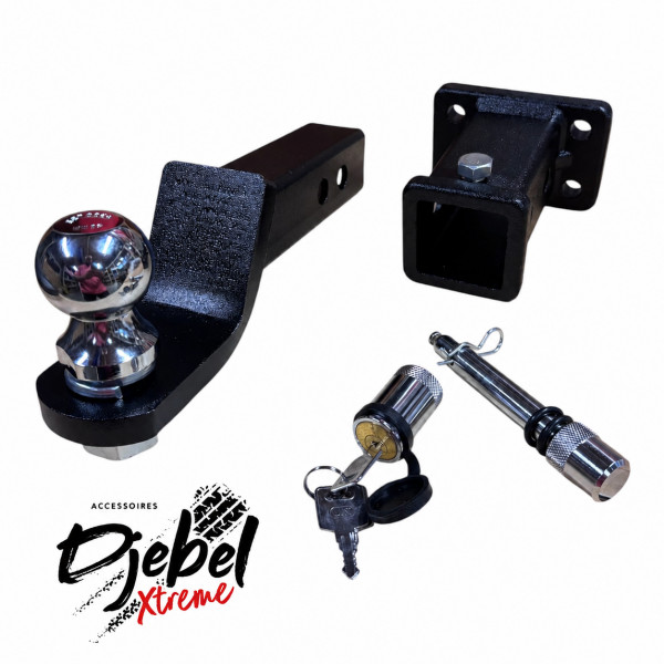 KIT COMPLET ADAPTATEUR ATTELAGE CARRE US + BOULE RABAISSEMENT+ CADENAS 80MM DJEBELXTREME
