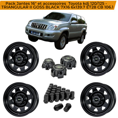 Pack Jantes 16" et accessoires  Toyota kdj 120/125 -  GOSS TRIANGULAR II BLACK 7X16 6x139.7 ET28 CB 106.1
