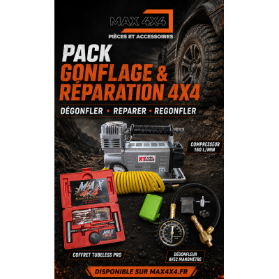 PACK - COMPRESSEUR 160 L/MIN + COFFRET REPARATION PNEUS + MANOMETRE DEGONFLEUR RAPIDE