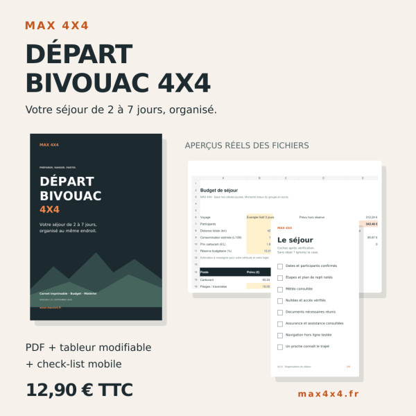 Pack Départ Bivouac 4x4 - Check-lists, budget et matériel