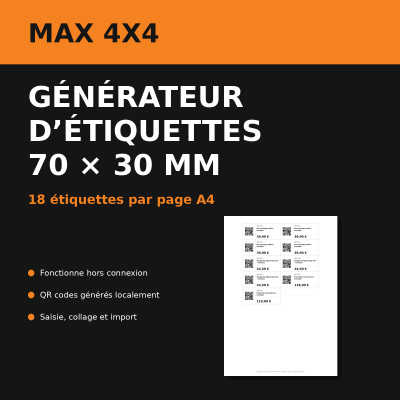 Générateur d’étiquettes prix 70 × 30 mm avec QR code